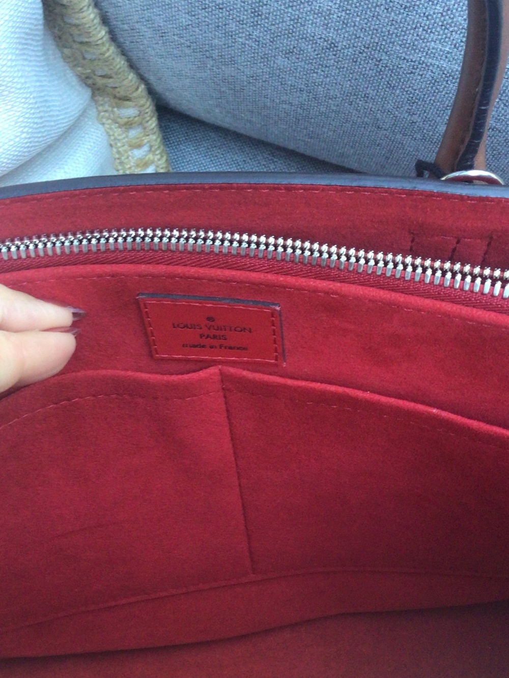 Louis Vuitton Red and Brown Leather Satchel with Navy Tag - Picture 4 of 7